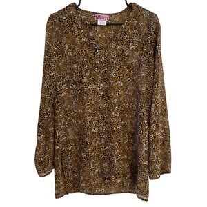 "Want!" Y2K Style Leopard Print V-Neck Tunic Blouse Small *Damaged